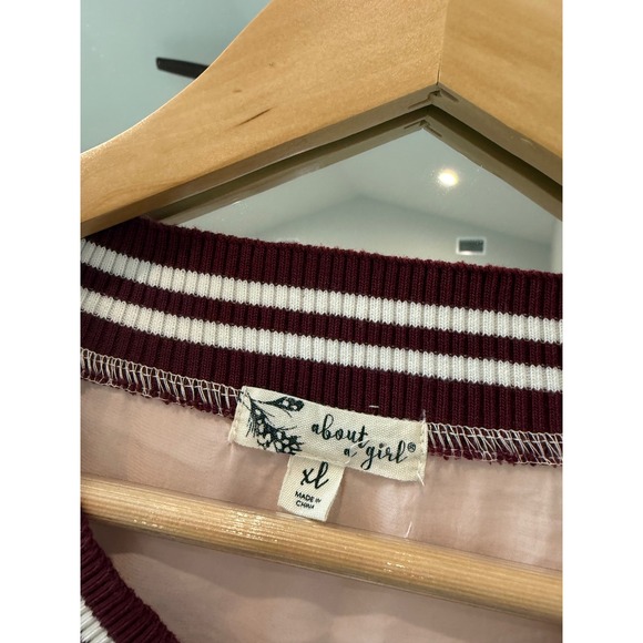 About A Girl XL Pink Bomber
Varsity Jacket Babe Embroidered Striped Trim Satin - Picture 5 of 9